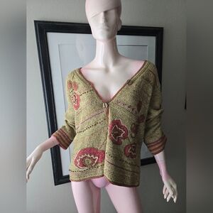 Sigrid Olsen Sport Flora lhand  Knit Botton Up Sweater Boho Vintage L